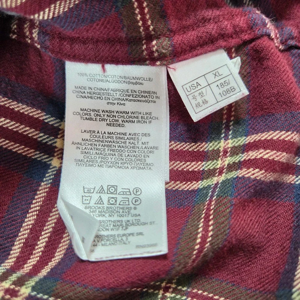 Brooks Brothers Regent Plaid Button Down Shirt Mens XL Burgundy Cotton Flannel